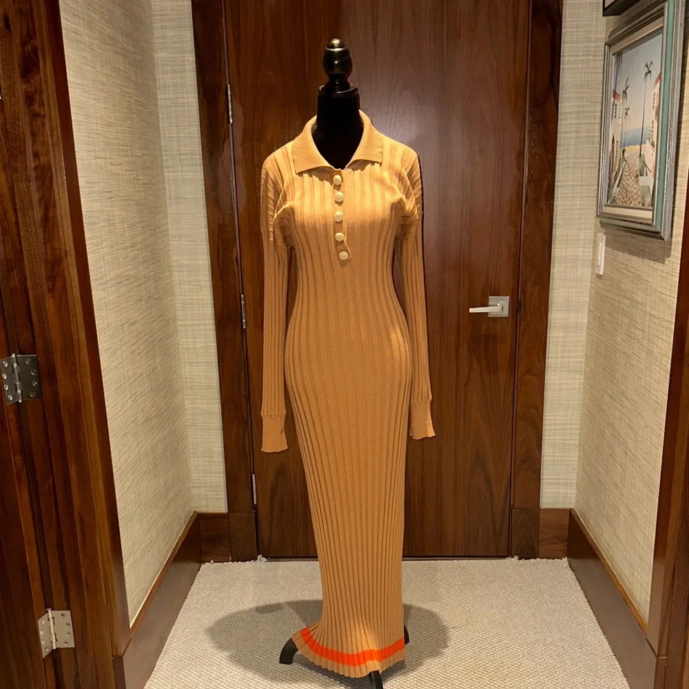 Johanna Ortiz Tan Long Sleeve Maxi Dress - Picture 1 of 5